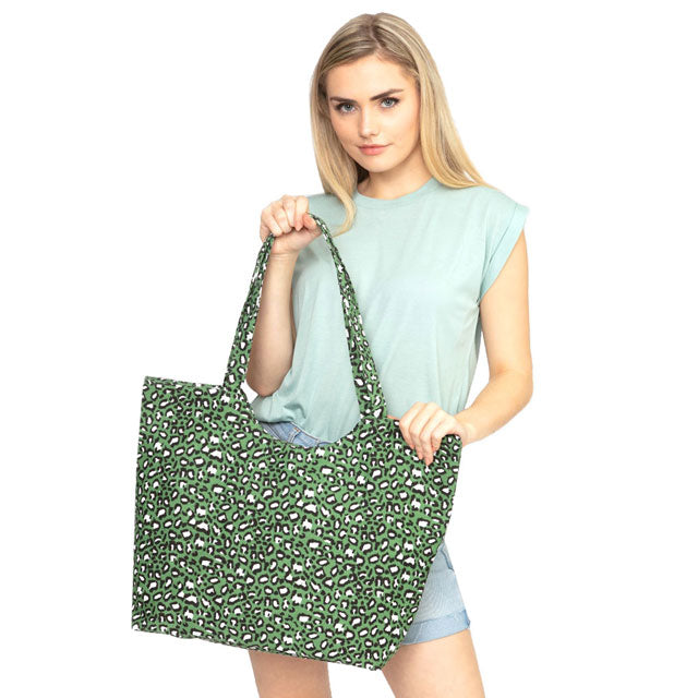 Solid Leopard Print Jute Tote Bag